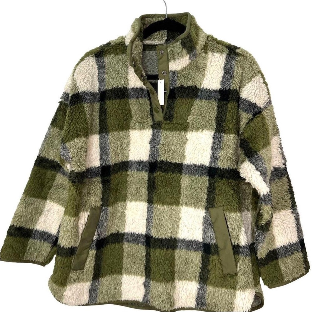 NWT - Madewell Fleece Women  Sherpa Sweater - Green and White